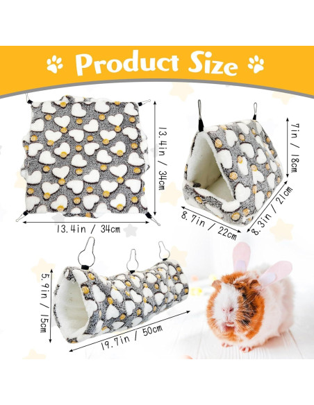 Juego de Hamacas para Ratas PINVNBY 3 Piezas Suave Gris