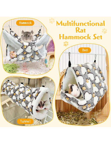 Juego de Hamacas para Ratas PINVNBY 3 Piezas Suave Gris