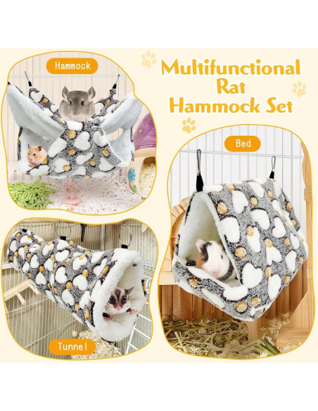 Juego de Hamacas para Ratas PINVNBY 3 Piezas Suave Gris