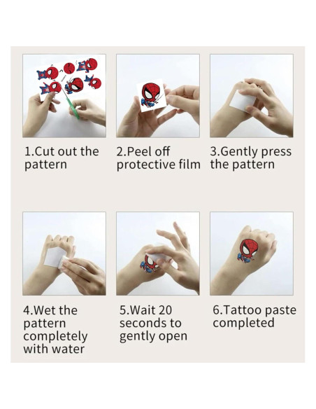 10 Hojas de Tatuajes Temporales Spiderman para Niños 6.6x11.9cm