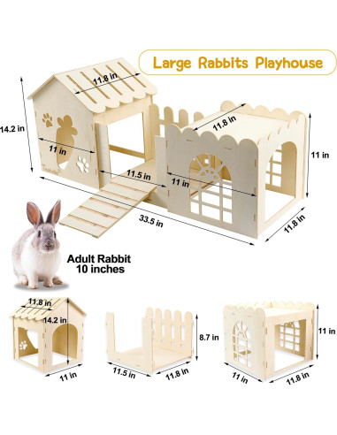 Casa de Madera Grande para Conejos Teabelle 85x36 cm