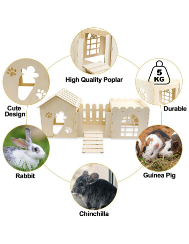 Casa de Madera Grande para Conejos Teabelle 85x36 cm