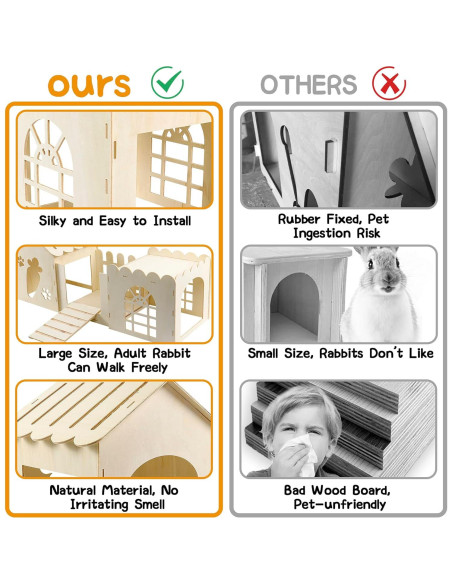 Casa de Madera Grande para Conejos Teabelle 85x36 cm