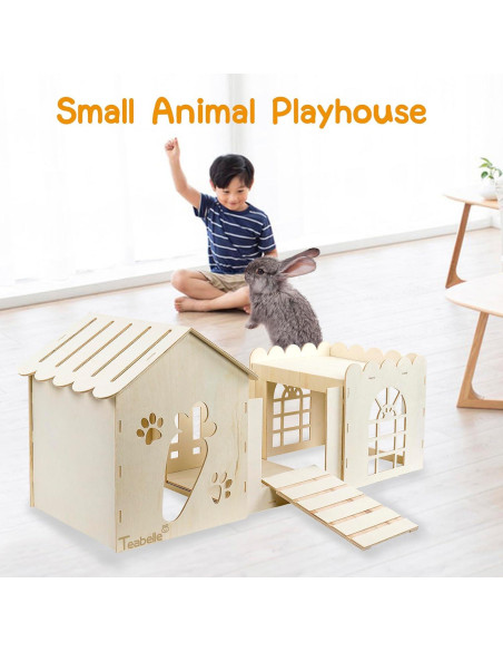 Casa de Madera Grande para Conejos Teabelle 85x36 cm