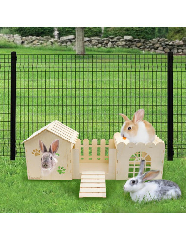 Casa de Madera Grande para Conejos Teabelle 85x36 cm