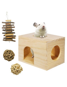 Casa de Madera para Hámster Fhiny con Juguetes de Masticar