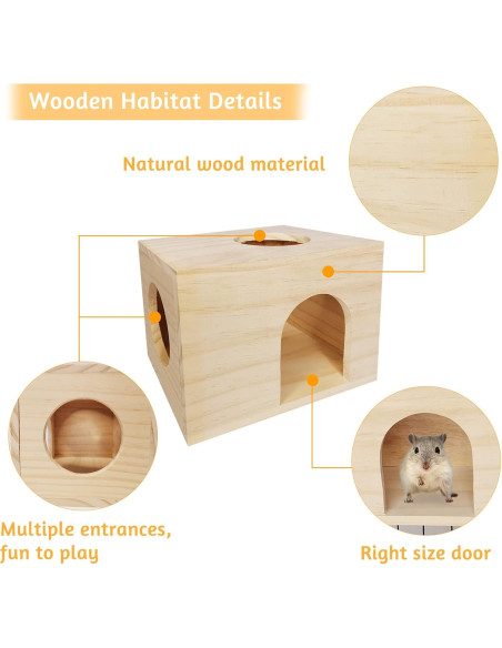 Casa de Madera para Hámster Fhiny con Juguetes de Masticar