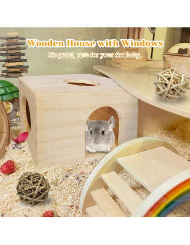 Casa de Madera para Hámster Fhiny con Juguetes de Masticar