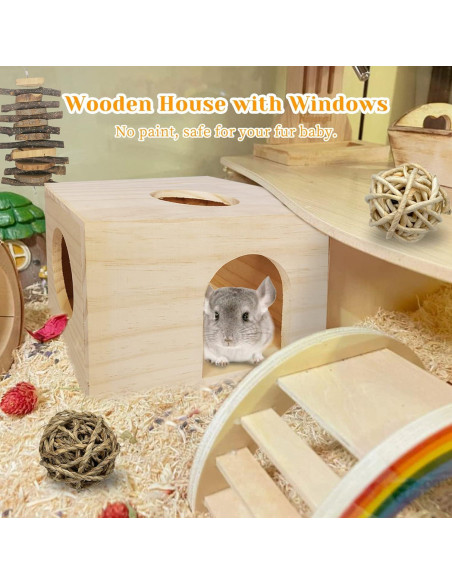 Casa de Madera para Hámster Fhiny con Juguetes de Masticar