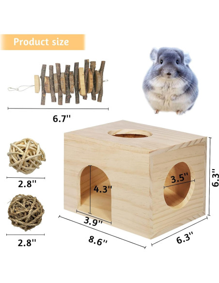 Casa de Madera para Hámster Fhiny con Juguetes de Masticar