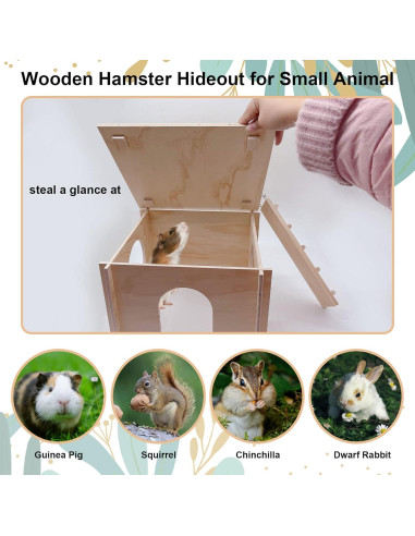 Casa Escondite de Madera Kathson para Cobayas y Hámsters