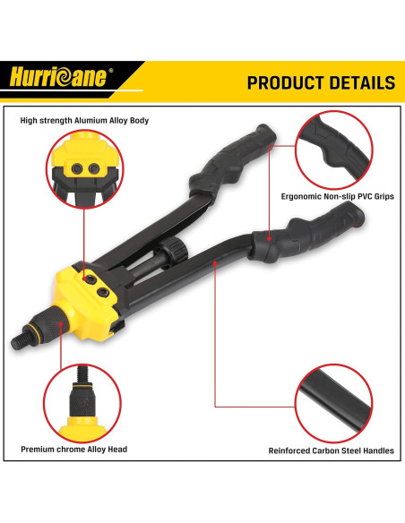 Herramienta de Tuerca Remachadora HURRICANE 16" con 130 Piezas