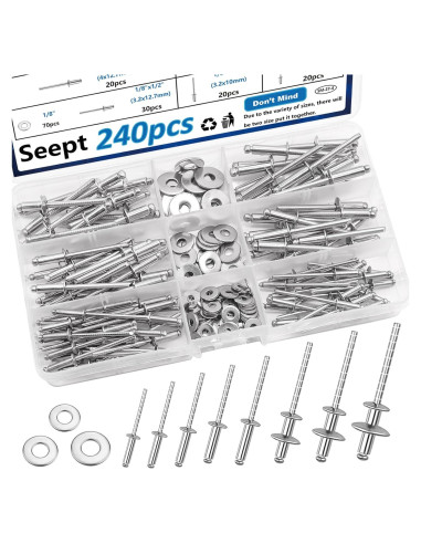 Kit de Remaches de Acero Inoxidable 304 con Arandelas - 240 Pcs
