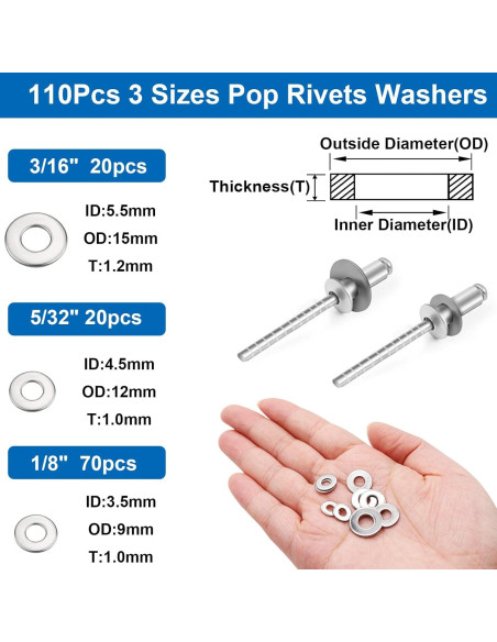 Kit de Remaches de Acero Inoxidable 304 con Arandelas - 240 Pcs