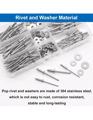 Kit de Remaches de Acero Inoxidable 304 con Arandelas - 240 Pcs