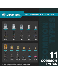 Kit de Herramienta de Tuerca Remachada LIBRATON 40.6 cm con 11 Mandriles 2