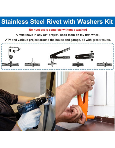 Kit de Remaches de Acero Inoxidable 304 con Arandelas - 240 Pcs