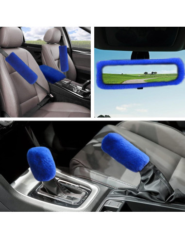 Juego de Accesorios de Coche Esponjosos 9 Piezas WenMei Azul