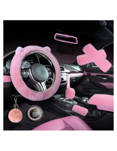 ZYNQACC 9 Accesorios de Auto Kawaii Rosa - Funda de Volante 38 cm