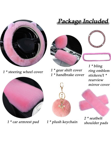 ZYNQACC 9 Accesorios de Auto Kawaii Rosa - Funda de Volante 38 cm