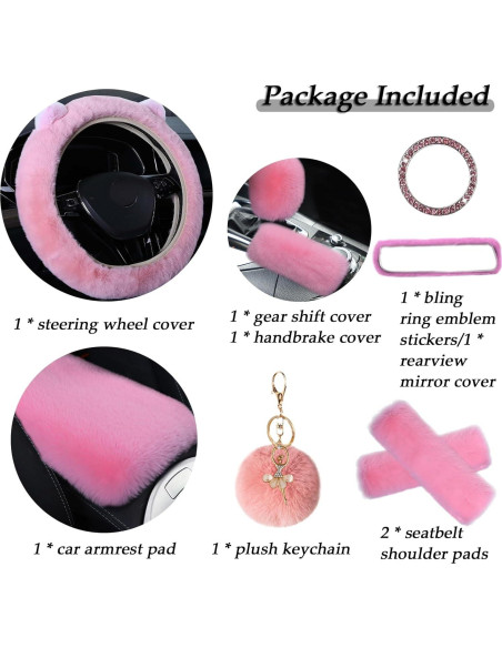 ZYNQACC 9 Accesorios de Auto Kawaii Rosa - Funda de Volante 38 cm