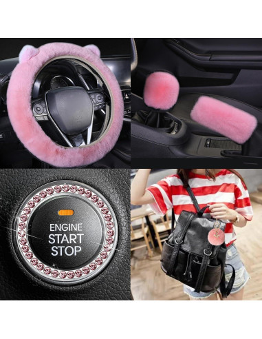 ZYNQACC 9 Accesorios de Auto Kawaii Rosa - Funda de Volante 38 cm