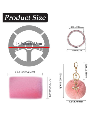 ZYNQACC 9 Accesorios de Auto Kawaii Rosa - Funda de Volante 38 cm