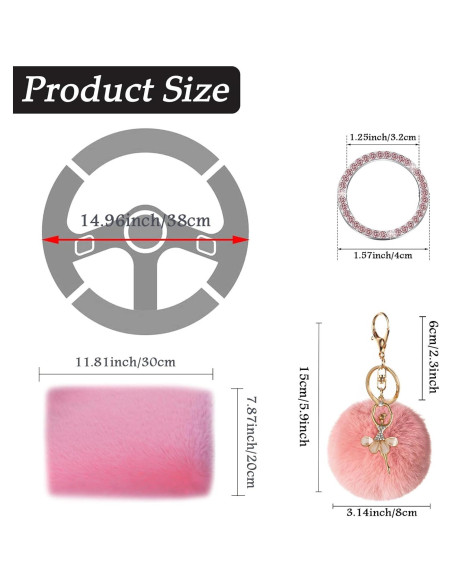 ZYNQACC 9 Accesorios de Auto Kawaii Rosa - Funda de Volante 38 cm