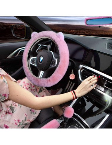 ZYNQACC 9 Accesorios de Auto Kawaii Rosa - Funda de Volante 38 cm