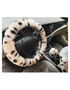 Cubierta de Volante de Coche IXITON Piel de Conejo Beige 3 Piezas