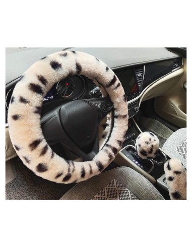 Cubierta de Volante de Coche IXITON Piel de Conejo Beige 3 Piezas