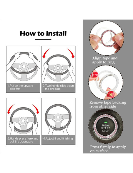 ZYNQACC 9 Accesorios de Auto Kawaii Rosa - Funda de Volante 38 cm