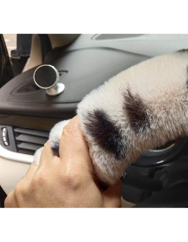 Cubierta de Volante de Coche IXITON Piel de Conejo Beige 3 Piezas