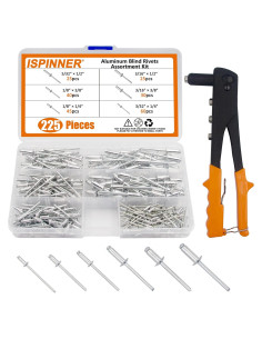 Kit de Remaches Ciegos de Aluminio 225 Piezas con Remachadora Manual XM