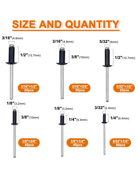 Kit de 225 Remaches Ciegos Aluminio Negro con Remachadora XM