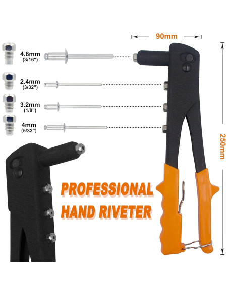 Kit de Remaches Ciegos de Aluminio 225 Piezas con Remachadora Manual XM