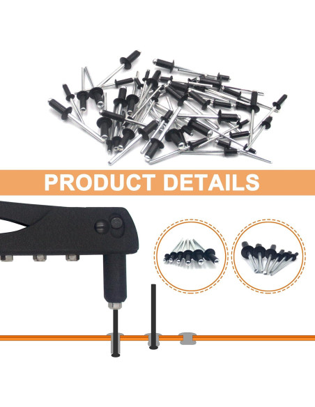 Kit de 225 Remaches Ciegos Aluminio Negro con Remachadora XM