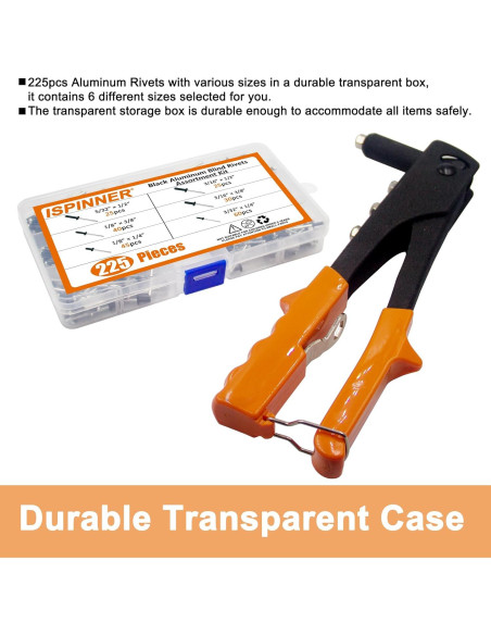 Kit de 225 Remaches Ciegos Aluminio Negro con Remachadora XM