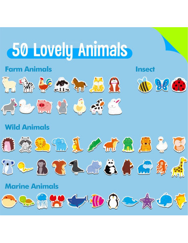 50 Imanes de Animales SpriteGru - Juguetes Educativos 3+