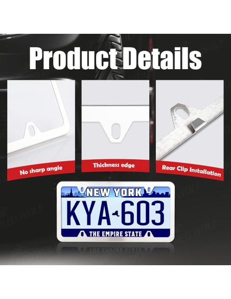 Marco de Placa de Licencia Acero Inoxidable RED WOLF 2PCS