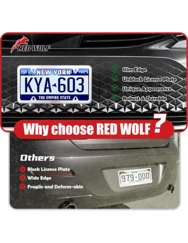 Marco de Placa de Licencia Acero Inoxidable RED WOLF 2PCS