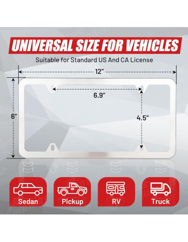 Marco de Placa de Licencia Acero Inoxidable RED WOLF 2PCS