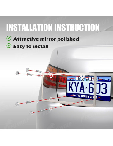 Marco de Placa de Licencia Acero Inoxidable RED WOLF 2PCS