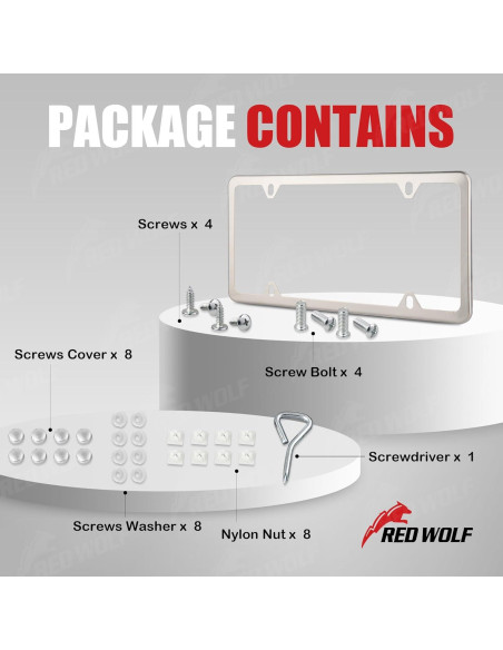 Marco de Placa de Licencia Acero Inoxidable RED WOLF 2PCS
