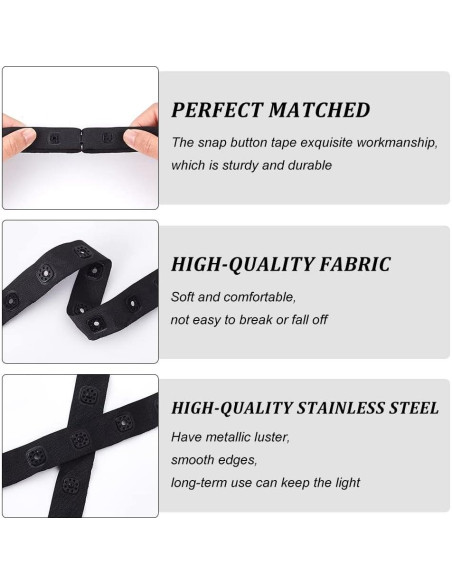 Cinta de Botones a Presión GORGECRAFT 10 Yardas 18mm Negra