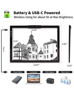 Mesa de Luz A4 Inalámbrica TOHETO con Soporte y Clip Negro 2