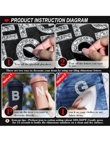 Calcomanías de Letras Brillantes Locacrystal 34 Pcs 5.7 cm