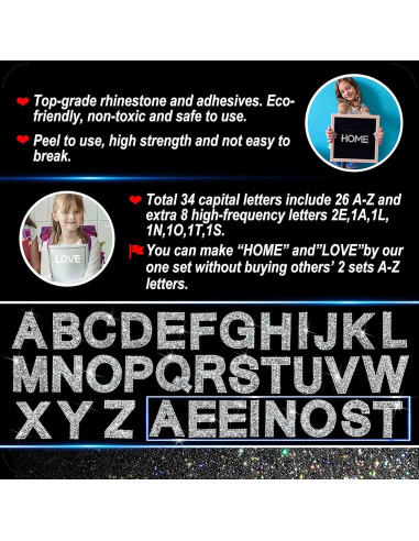 Calcomanías de Letras Brillantes Locacrystal 34 Pcs 5.7 cm