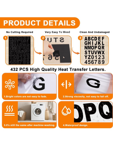 Letras Termoadhesivas TECKWRAP 12 Hojas 432 Piezas Vinilo