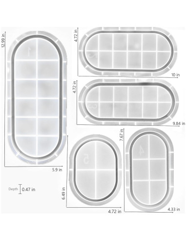 Juego de 5 Moldes de Silicona Ovalados AOEDEO - 30.48 a 14.48 cm
